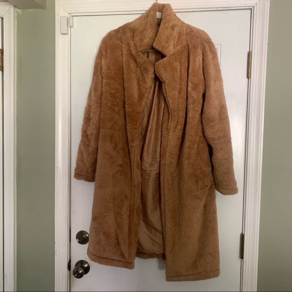 Camel Long Teddy Coat - Like New